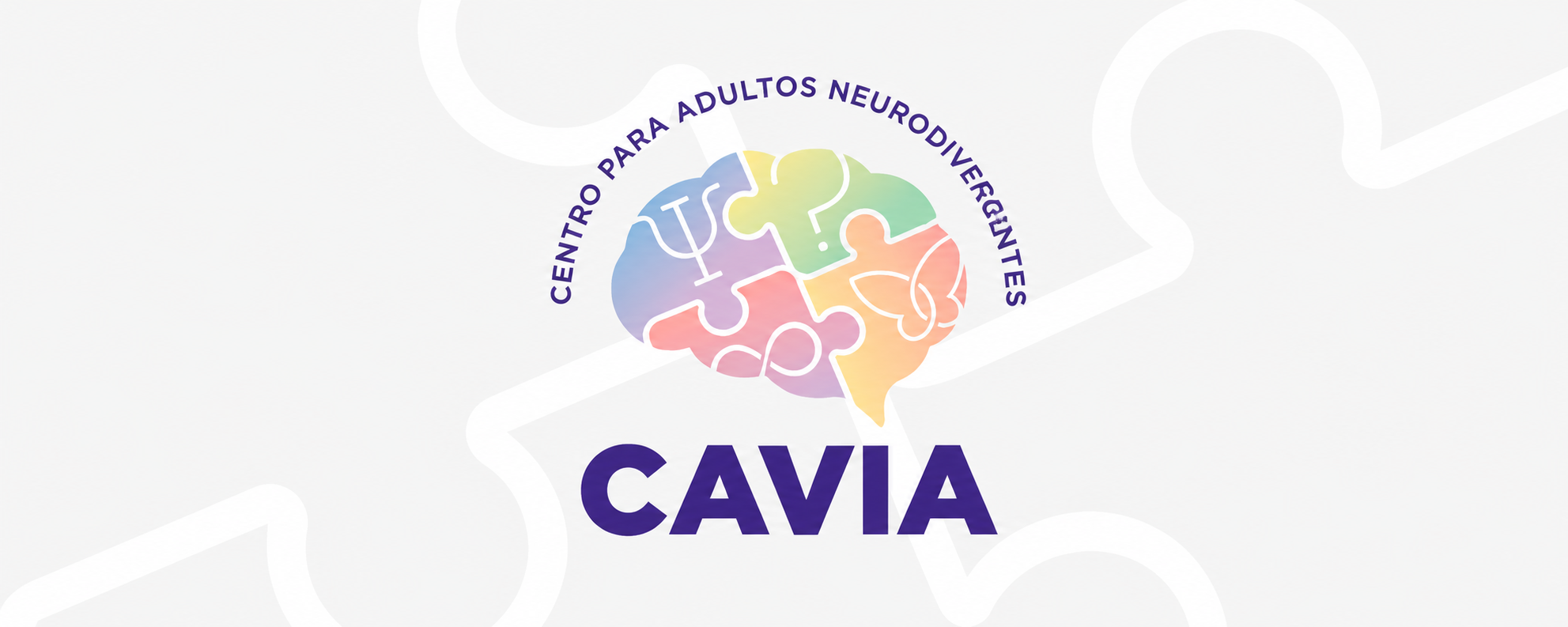 Logo de CAVIA, Centro para Adultos Neurodivergentes: un cerebro formado por piezas de rompecabezas en colores pastel